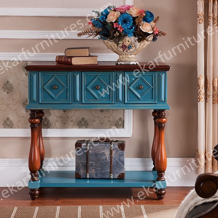 Vintage Console Table_ Console Table with Shelf in Blue